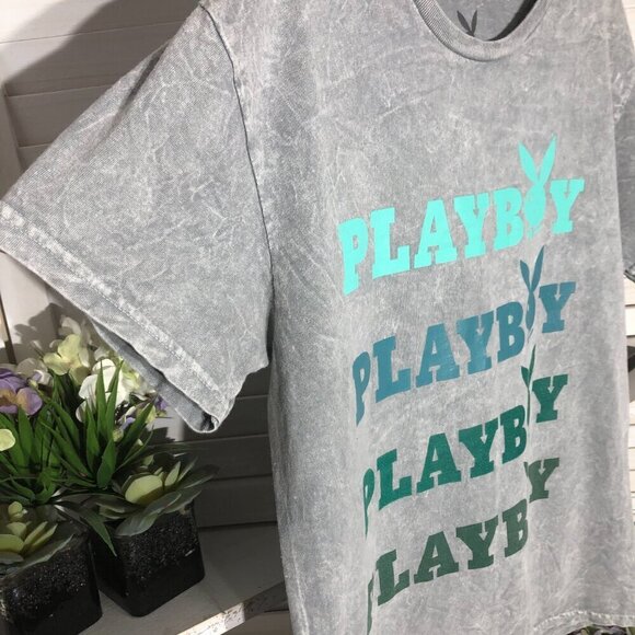 Playboy T Shirt Gray Blue Bunny Logo Cotton Short Sleeves M - Picture 4 of 6